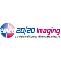 20/20 Imaging, a division of Konica Minolta Healthcare, logo with blue and pink graphic.