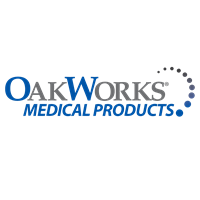 Oakworks Medical Products logo in blue and grey. Manufacturer of medical tables and supplies.