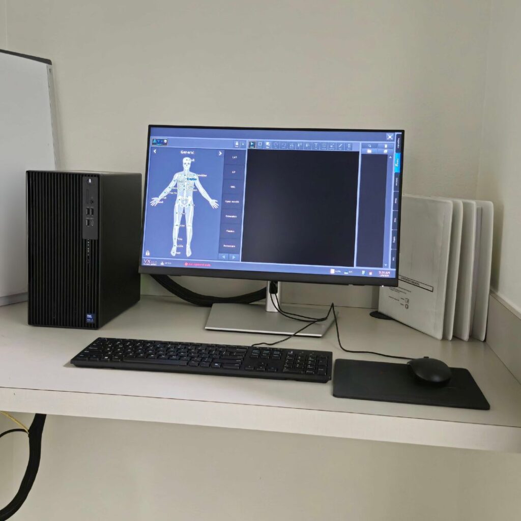 Advanced posture analysis software quantifying musculoskeletal alignment with precise digital line tools.