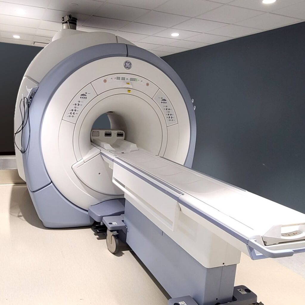 GE MRI scanner machine for medical diagnostic imaging and radiology.